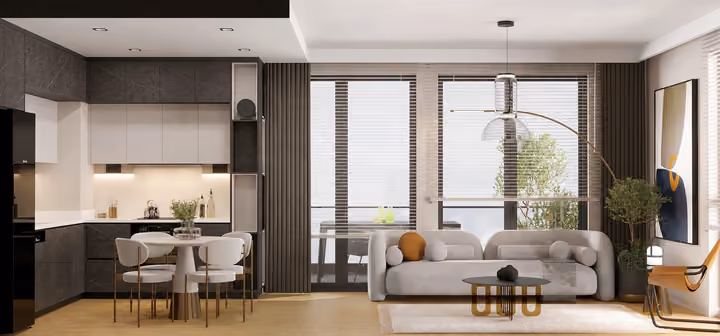 Living kitchen architectural rendering in Cinarli, Izmir