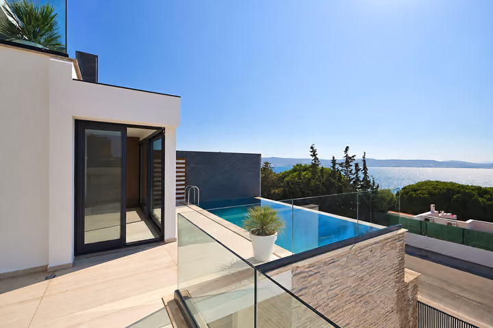 Upper Terrace Overlooking Pool at the detached villa in Ardıç, Çeşme.
