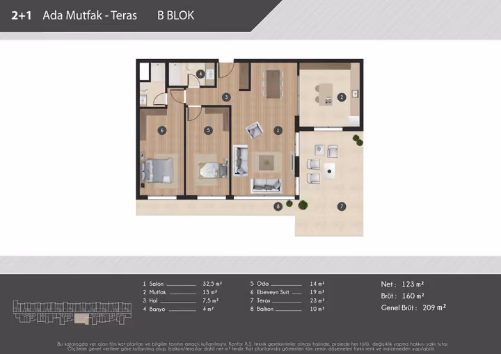 Published example floor plan showing two bedroom terrace apartment plan.