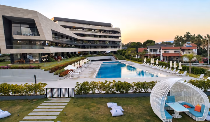 Poolside view toward the residences.