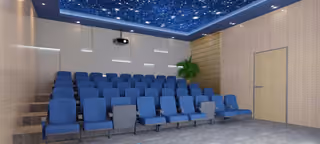 Interior visualisation of the shared cinema room.