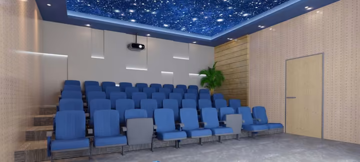 Interior visualisation of the shared cinema room.