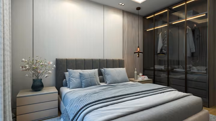 Interior visualisation of a bedroom.