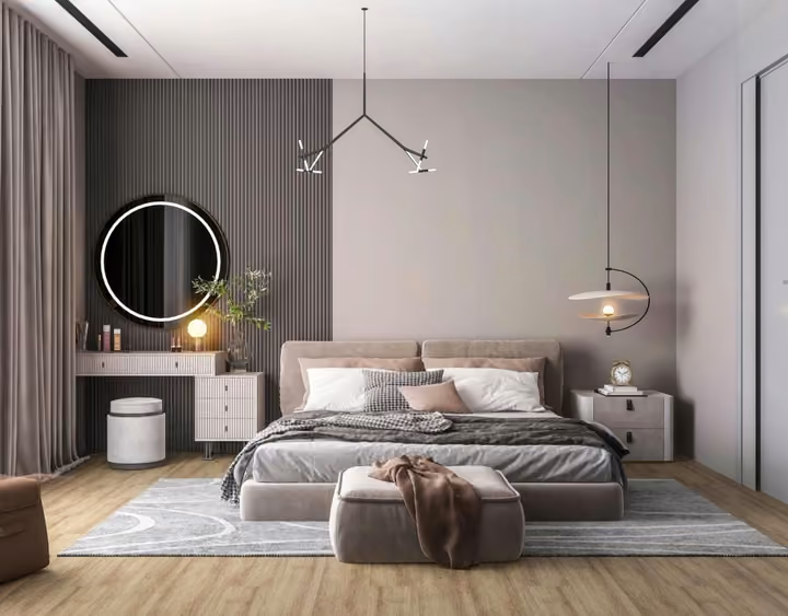 Interior visualisation of a bedroom.