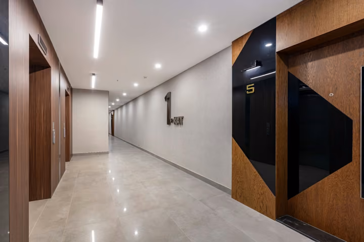 Photograph of residential entrance corridor.