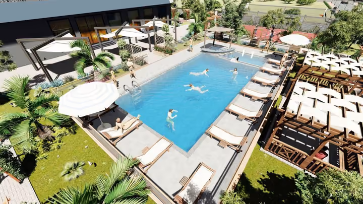 Rendering of the outdoor pool and lounge deck