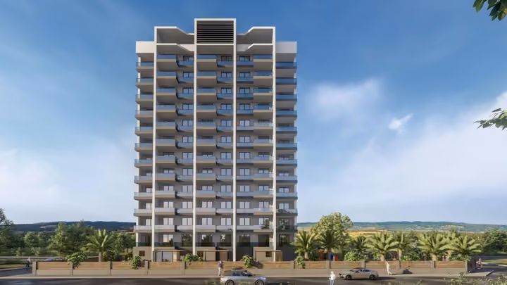Architectural visualisation: exterior view of the apartment building in Erdemli.