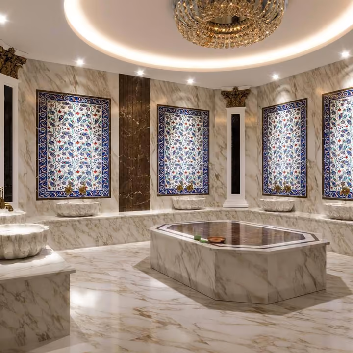 Rendering of the Turkish bath with a central marble platform