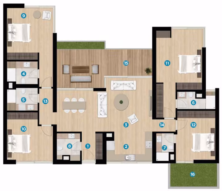 Illustrative four bedroom apartment floor plan in Boyalik, Cesme.