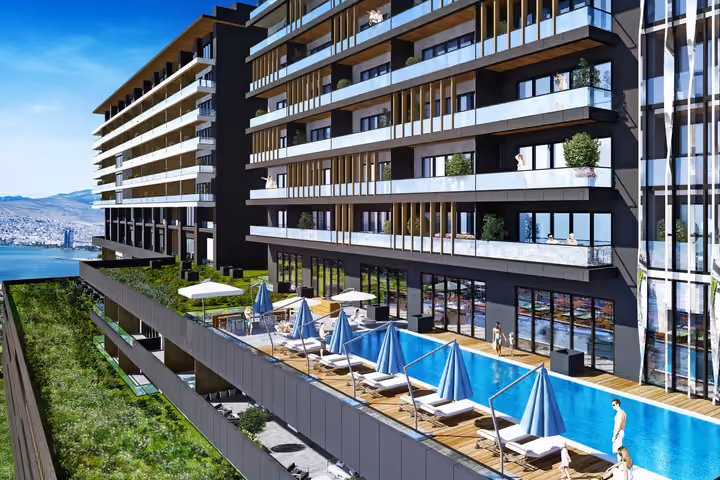 Outdoor pool architectural rendering in Konak, Izmir